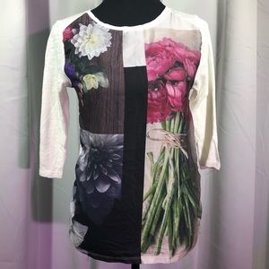 Zara WBB COLLECTION Lightweight Floral Screen Print 3/4 Sleeves Shirt Medium